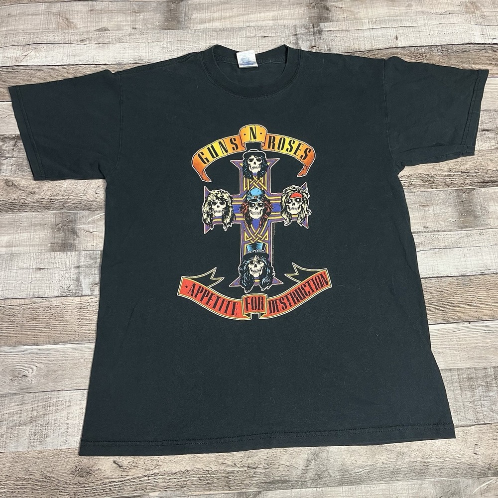 Guns N Roses Shirt Size Medium Black Y2K 2005 Rock Band Tee Cross Logo